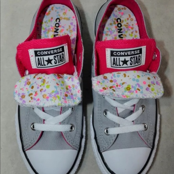 Converse Chuck Taylor Double Tongue Grey/Pink Pop/Wht Girl's Sneakers-Size 1 - Picture 1 of 5